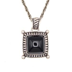 Premier Designs Silver Tone with Black Square Acrylic Gemstone Pendant Necklace